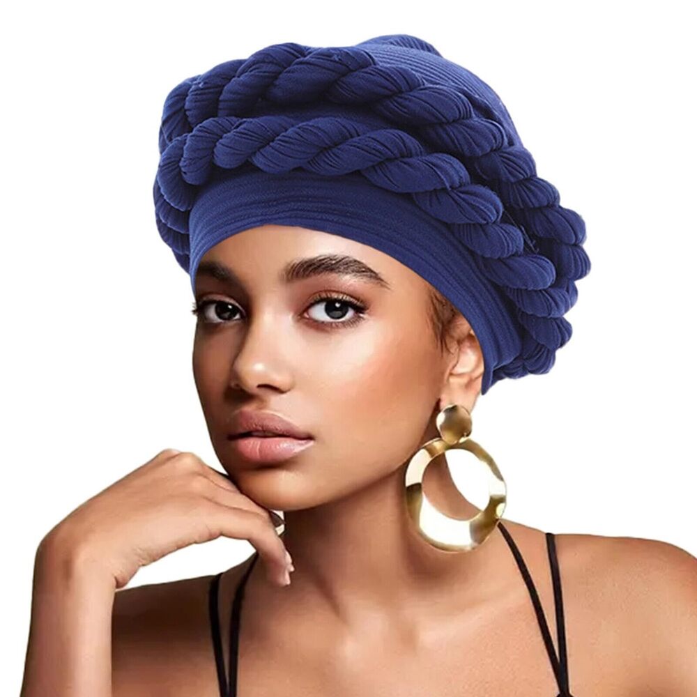 9368 Turban Cap Head Wraps African Hair Wrap Hat with Braided Twist Design